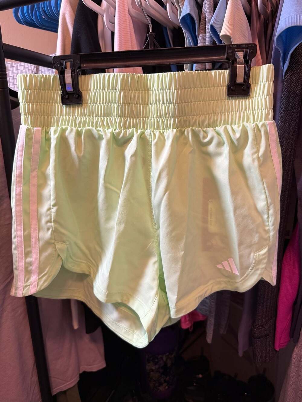 adidas Women's Pacer 3 Stripes Woven HighRise 3" Training Short Pulse Lime